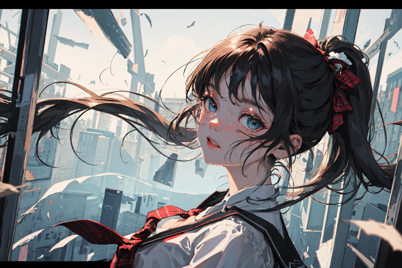 01365-89048638-(masterpiece_1.2, best quality), 1girl, shirase_sakuya, hand_on_hip, necktie, long_hair, plaid, plaid_skirt, ponytail, blue_eyes.png